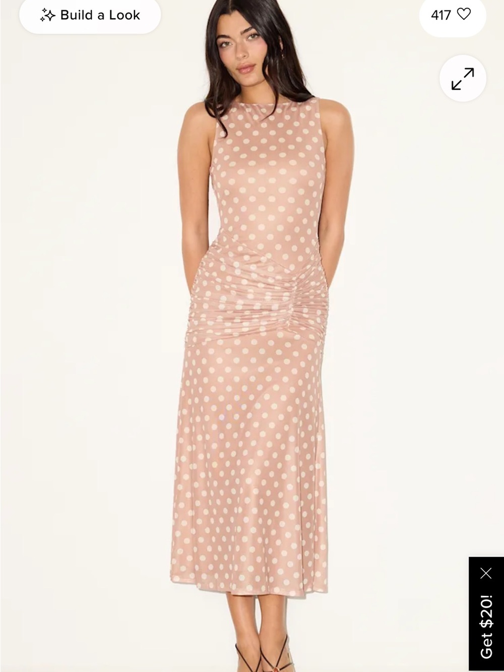 AFRM Blush Polka Dot Sleeveless Midi Dress